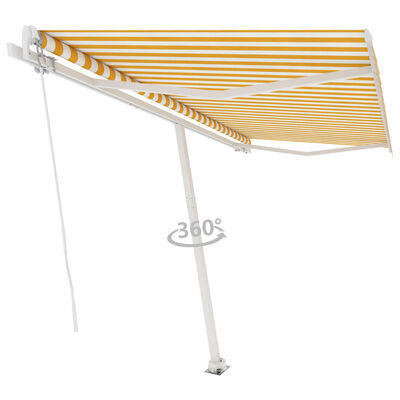 vidaXL Prostostoječa ročno zložljiva tenda 450x350 cm rumena/bela