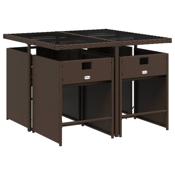 vidaXL Vrtna jedilna garnitura 5-delna z blazinami rjav poli ratan