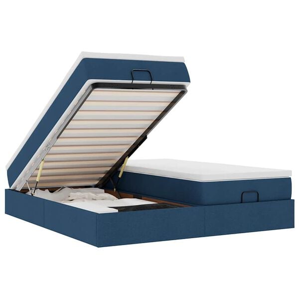 vidaXL Otomanski posteljni okvir z vzmetnicami moder 200x200 cm blago