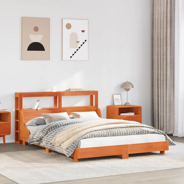 vidaXL Posteljni okvir brez vzmetnice vo&scaron;čeno rjav 140x190 cm borovina