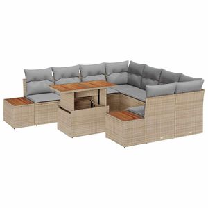 vidaXL Komplet za jedilnico v vrtu z blazino 9 pcs Bež in siva