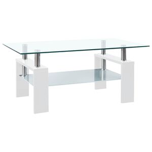 vidaXL Klubska mizica bela in prozorna 95x55x40 cm kaljeno steklo