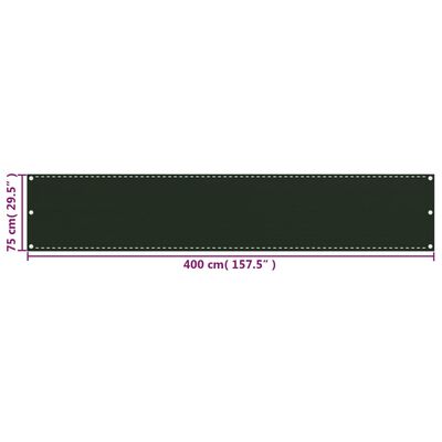 vidaXL Balkonsko platno temno zeleno 75x400 cm HDPE