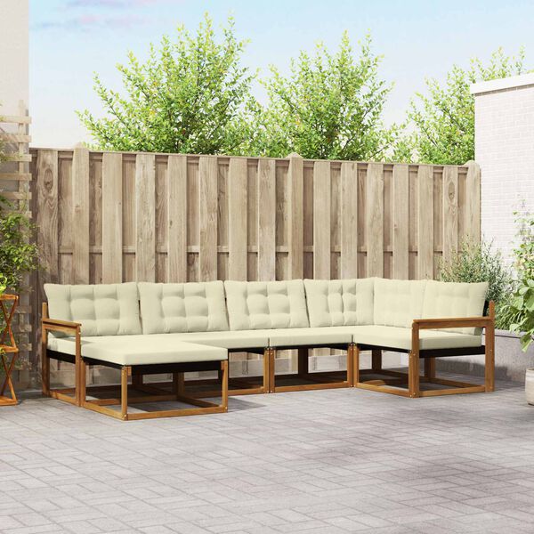 vidaXL Zunanja garnitura za sedenje z blazino 6 pcs Naravna in smetana