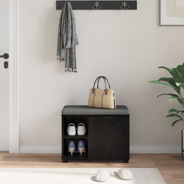 vidaXL Haldna klop z blazino Enobarvno Črna Orehovina 60 x 38 x 46 cm