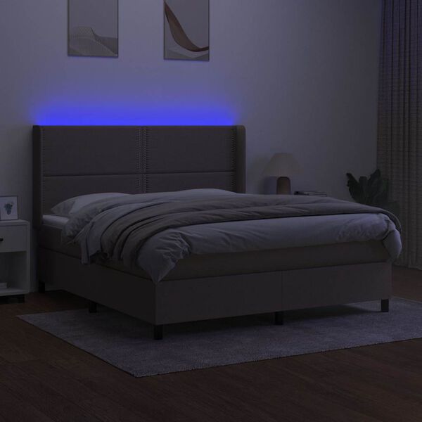 vidaXL Box spring postelja z vzmetnico LED taupe 180x200 cm blago