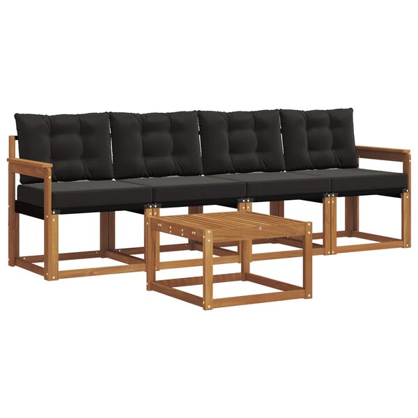 vidaXL Zunanja garnitura za sedenje z blazino 5 pcs Naravna in črna
