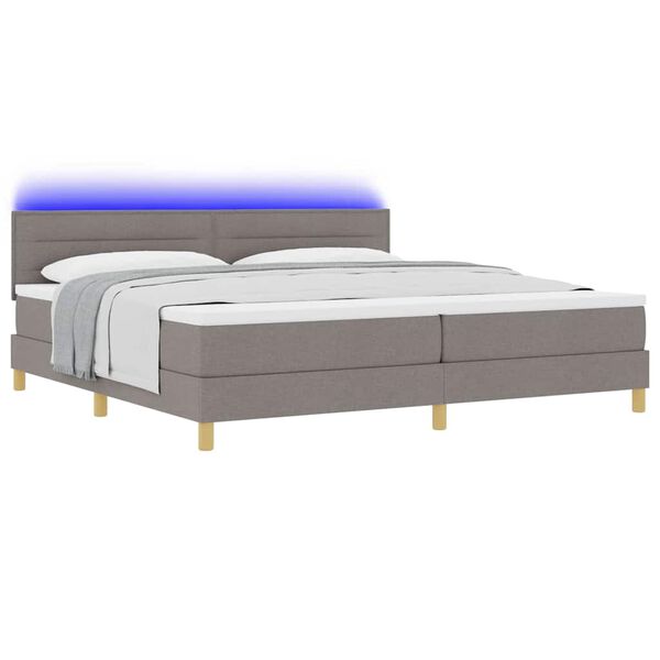 vidaXL LED Box Spring Postelja z vzmetnico Taupe 200 x 200 cm blago