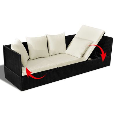 vidaXL Zunanji kavč z blazino in vzglavniki poli ratan črn