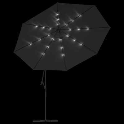 vidaXL Vrtni senčnik z LED lučkami črn 350 cm