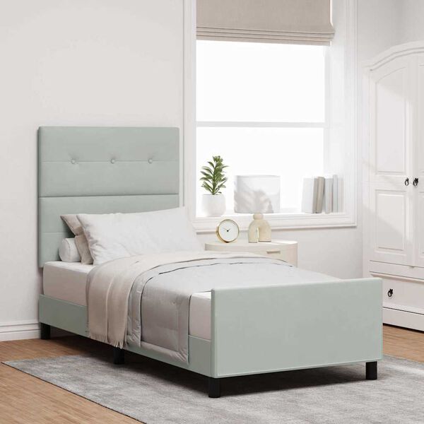 vidaXL Postelja z vzmetnico z vzglavjem Svetlo siva 90 x 200 cm Žamet