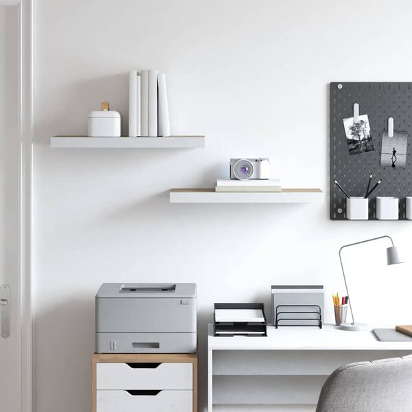 vidaXL Stenske police 2 kosa barva hrasta in bela 60x23,5x3,8 cm MDF