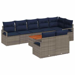 vidaXL Vrtna sedežna garnitura z blazino 9 pcs Siva poli ratan