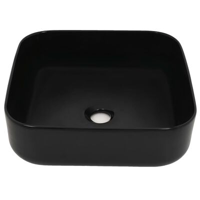 vidaXL Keramični umivalnik kvadratne oblike črne barve 38x38x13,5 cm