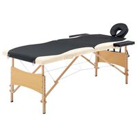 vidaXL Zložljiva masažna miza 2 coni les črna in bež