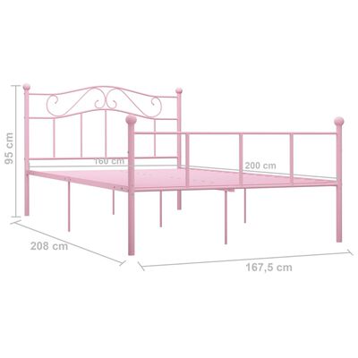 vidaXL Posteljni okvir roza kovinski 160x200 cm