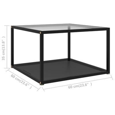 vidaXL Klubska mizica prozorna in črna 60x60x35 cm kaljeno steklo