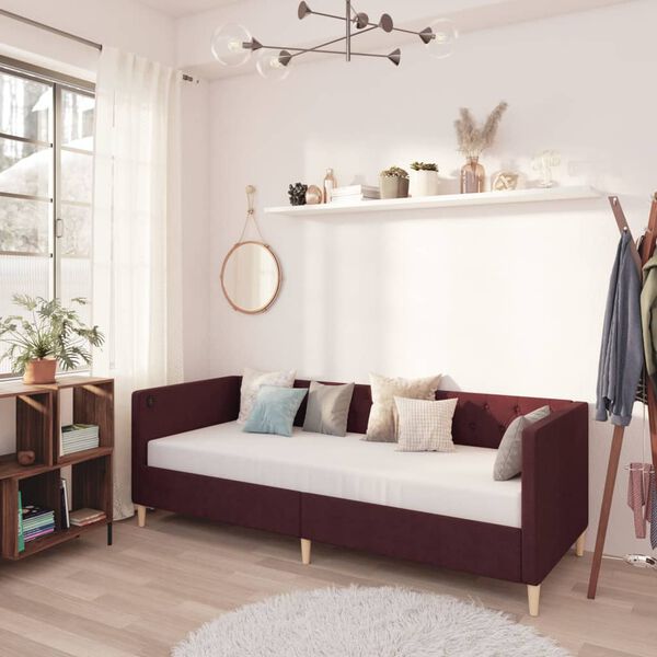 vidaXL Dnevna postelja z vzmetnico USB vijolično blago 90x200 cm
