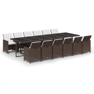 vidaXL Vrtna jedilna garnitura 13-delna z blazinami poli ratan rjava