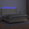 vidaXL Box spring postelja z vzmetnico LED krem 160x200cm umetno usnje
