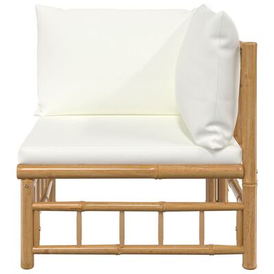 vidaXL Vrtni kotni kavč s kremno belimi blazinami bambus