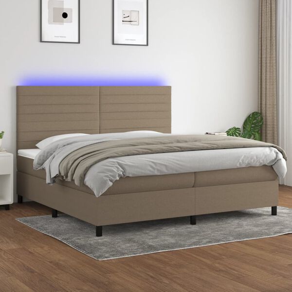 vidaXL Box spring postelja z vzmetnico LED taupe 200x200 cm blago