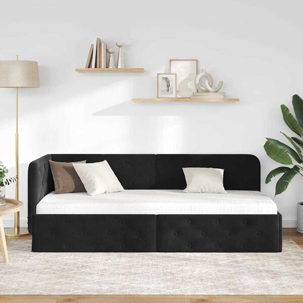 vidaXL Kotna postelja z vzglavjem Črna 80 x 200 cm Žamet