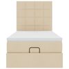 vidaXL Otomanska postelja z vzmetnico & LEDs krema 90x200 cm blago