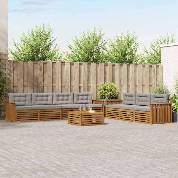 vidaXL Zunanja garnitura za sedenje 8 pcs Naravna in svetlo siva