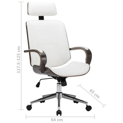 vidaXL Vrtljiv pisarniški stol z naslonom za glavo belo umetno usnje