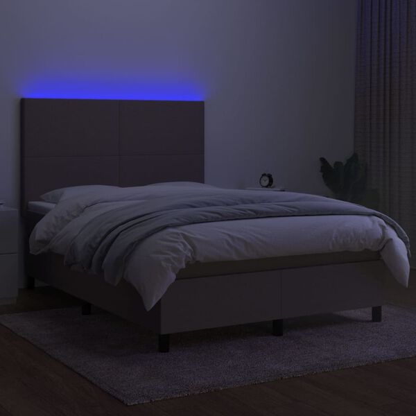 vidaXL Box spring postelja z vzmetnico LED taupe 140x190 cm blago