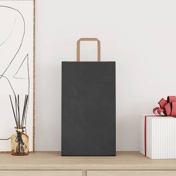 vidaXL Papirnate vrečke 250 kosov z ročaji črne barve 21x11x36 cm