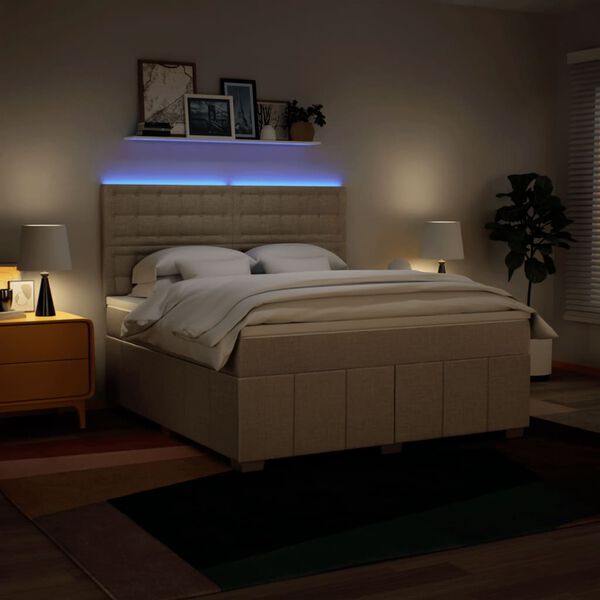 vidaXL Box spring postelja z vzmetnico krem 180x200 cm blago