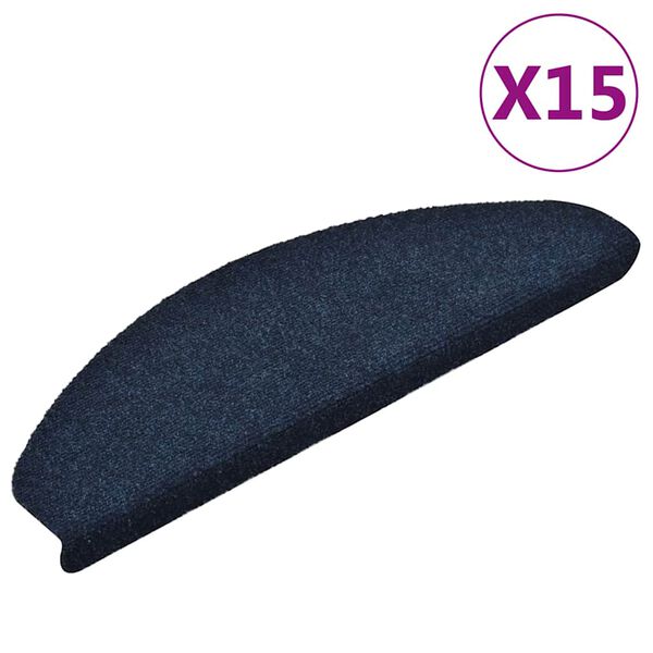 vidaXL Preproge za stopnice samolepilne 15 kosov 65x21x4 cm temno modre polkrožne velike