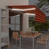 vidaXL Ročno zložljiva tenda s senčilom LED 4x3 m oranžna in rjava