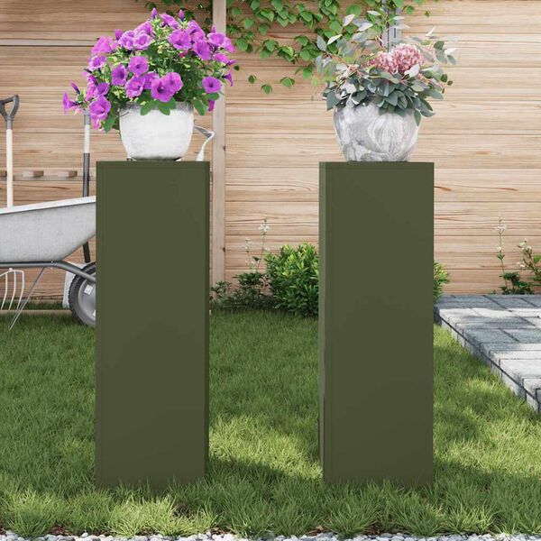 vidaXL Stojalo za rastline 2 pcs Olivno zelena 24 x 24 x 75 cm Jeklo