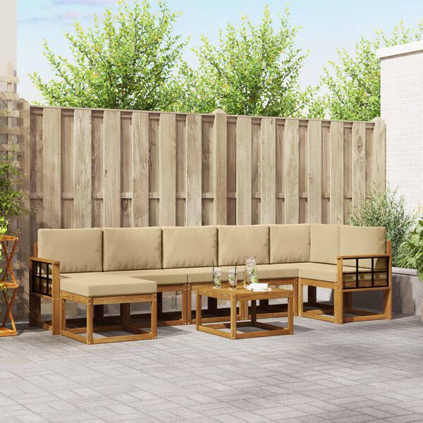 vidaXL Zunanja garnitura za sedenje z blazino 8 pcs Naravna in bež