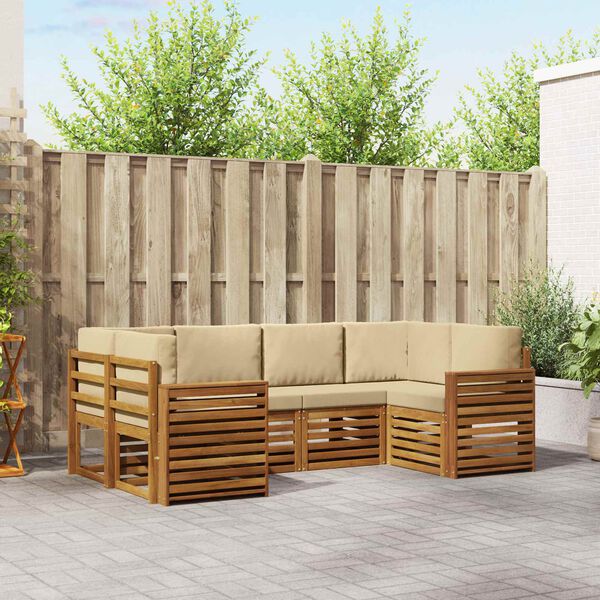 vidaXL Sedežne garniture 6 pcs Naravna in bež Masiven les akacije