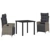 vidaXL Komplet za jedilnico v vrtu z blazino 3 pcs Siva poli ratan