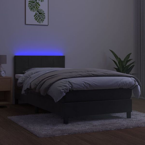 vidaXL Box spring postelja z vzmetnico LED temno siva 90x200 cm žamet