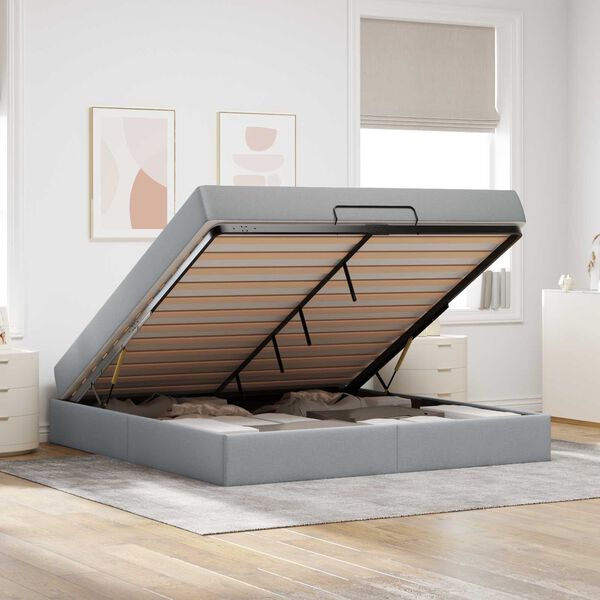 vidaXL Posteljni okvir z vzmetnico z vzmetnico 2 pcs Svetlo siva blago