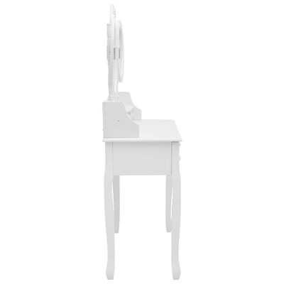 vidaXL Mizica za ličenje s stolčkom in tridelnim ogledalom bela
