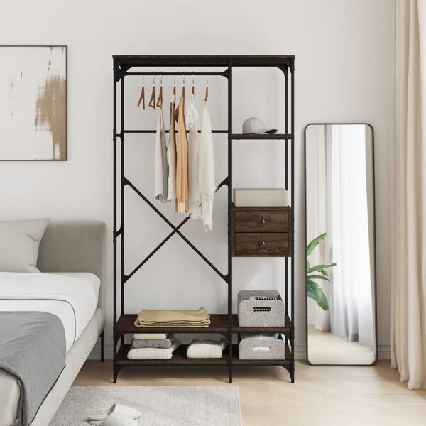 vidaXL Garderobna omara s predali rjavi hrast 100x40x180 cm inž. les