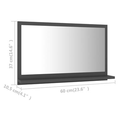 vidaXL Kopalniško ogledalo sivo 60x10,5x37 cm iverna plošča