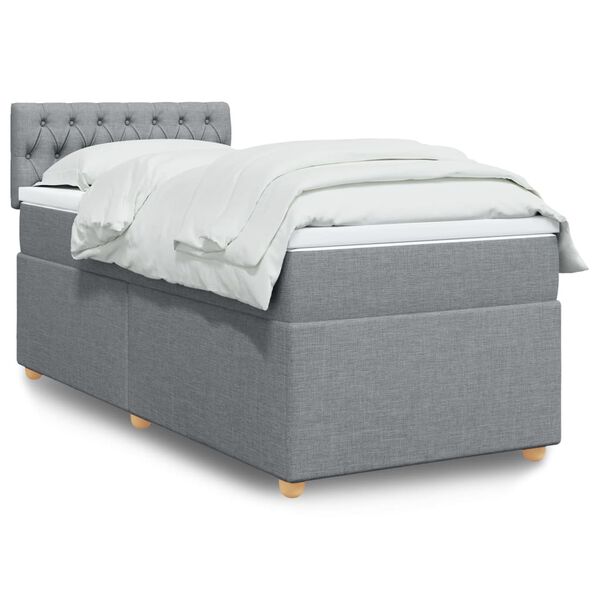 vidaXL Box spring postelja z vzmetnico svetlo siva 90x190 cm blago