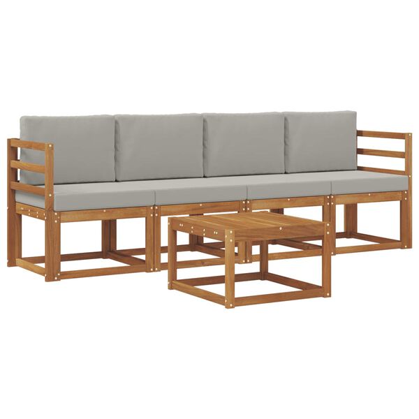 vidaXL Zunanja garnitura za sedenje 5 pcs Naravna in svetlo siva