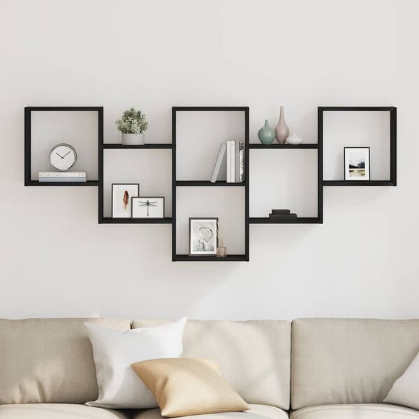 vidaXL Stenska polica črna hrast 159x18x66 cm inženirski les