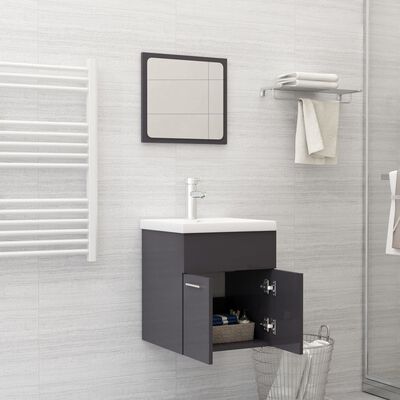 vidaXL 2-delni komplet kopalniškega pohištva visok sijaj sive barve