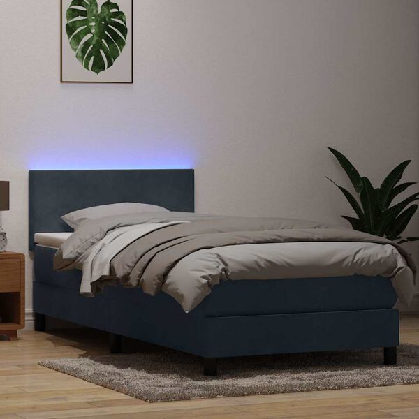 vidaXL Box spring postelja z vzmetnico LED temno siva 100x210 cm žamet