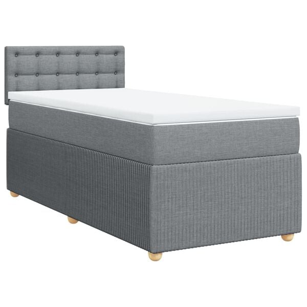 vidaXL Box spring postelja z vzmetnico svetlo siva 90x190 cm blago